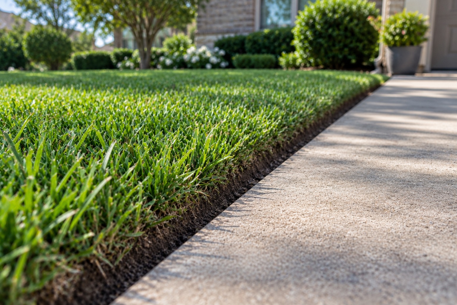 Crisp, freshly edged lawn line along a driveway