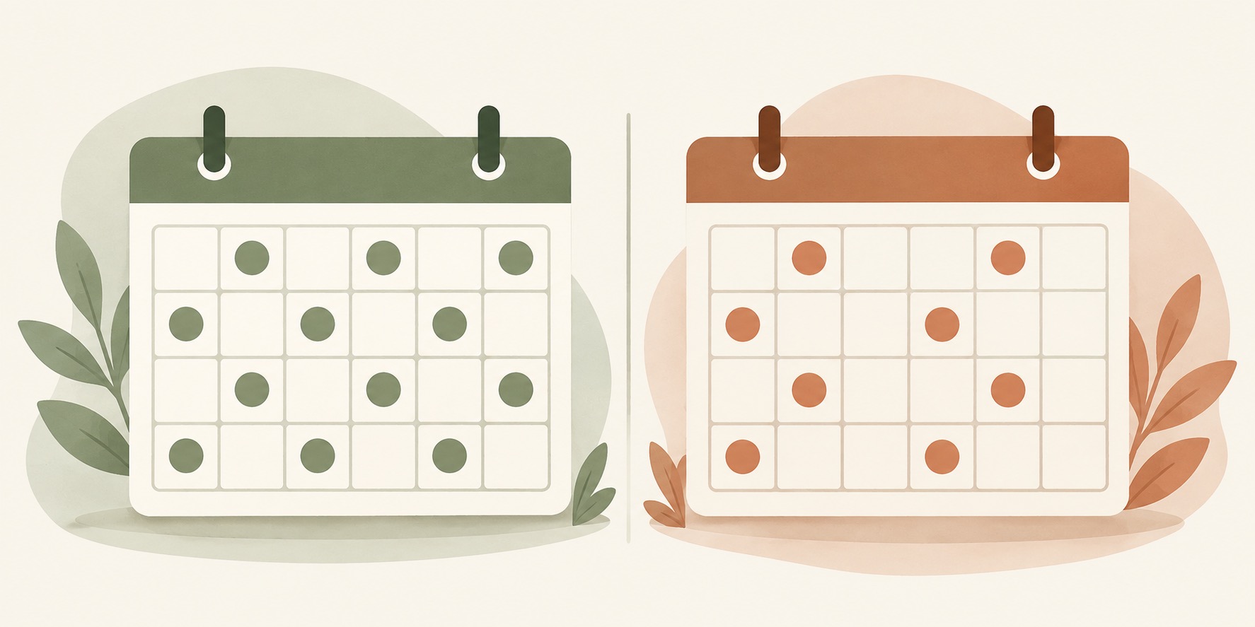 A side-by-side illustrated calendar comparison of a weekly mowing schedule and a biweekly mowing schedule