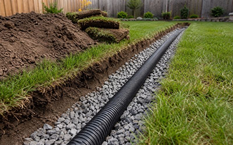 French drain trench installation